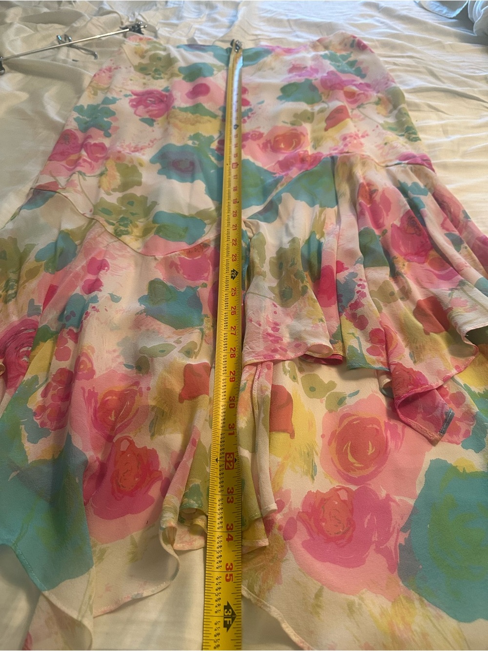 Dana Buchman silk lined skirt asymmetrical size 12 pink green watercolor $335 - Picture 14 of 16